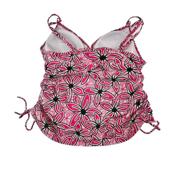 Sonoma Tankini Top 16 Pink Floral Hibiscus Print Ruched Adjustable Swimwear - Picture 2 of 8